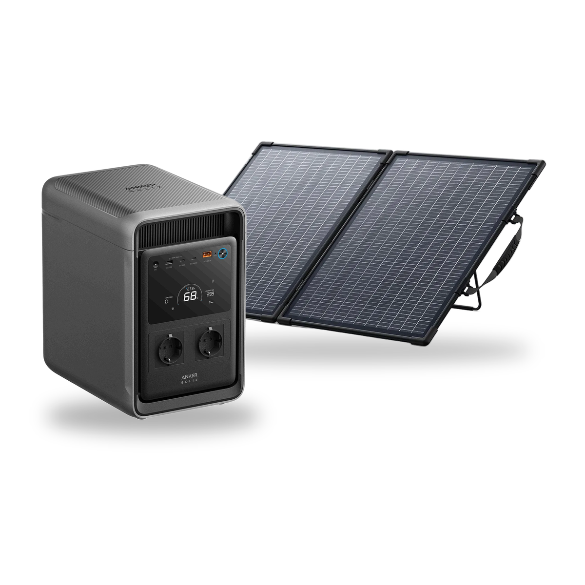 Anker SOLIX S2000 + PS100 – 2.000-Wh-LiFePO4-Powerstation mit Solarpanel